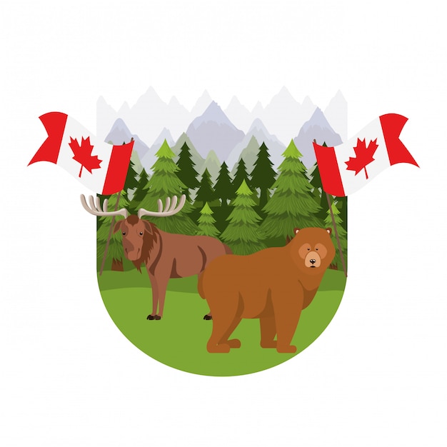 Vector gratuito alce y oso animal de canada.