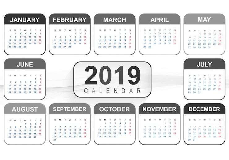 Vector gratuito año 2019, diseño creativo de calendario