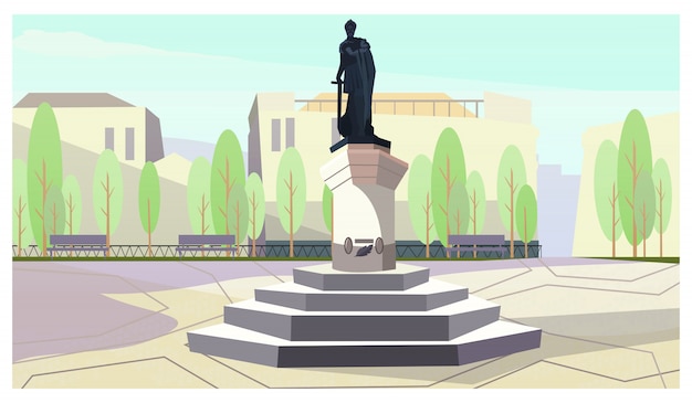 Vector gratuito antiguo rey con espada monumento en stand ilustración