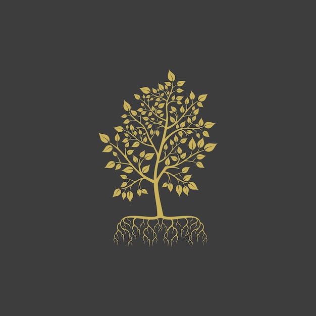 Vector gratuito árbol dorado con hojas y raíces