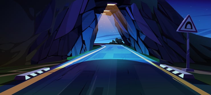 Vector gratuito autopista subterránea del túnel de la carretera en la montaña