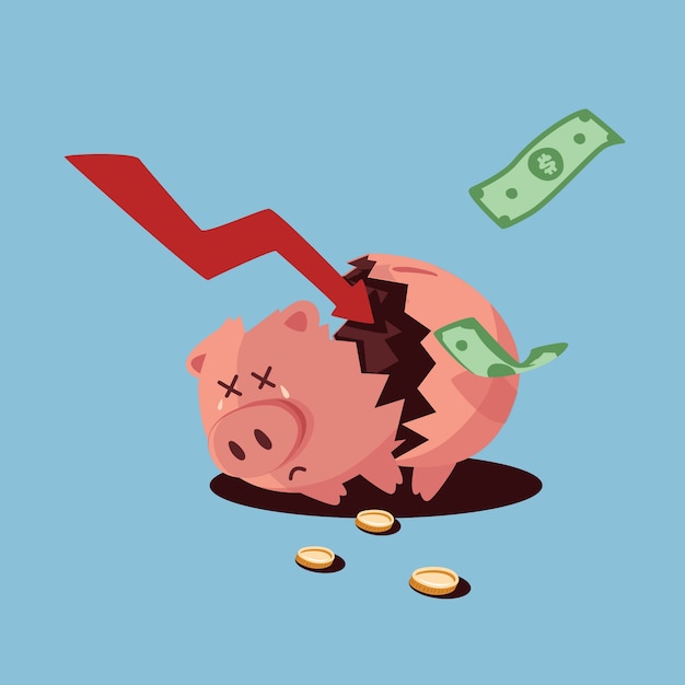 Vector gratuito bancarrota dibujada a mano rota hucha