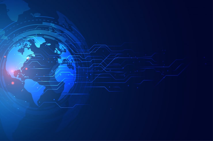 Vector gratuito banner de tecnología global digital con diagrama de circuito
