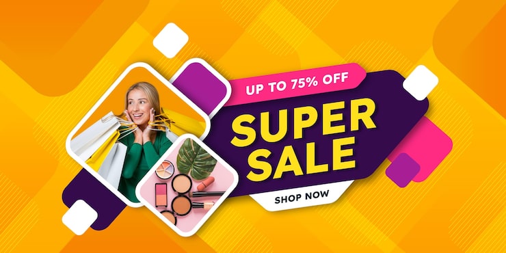 Vector gratuito banner de venta plana con foto