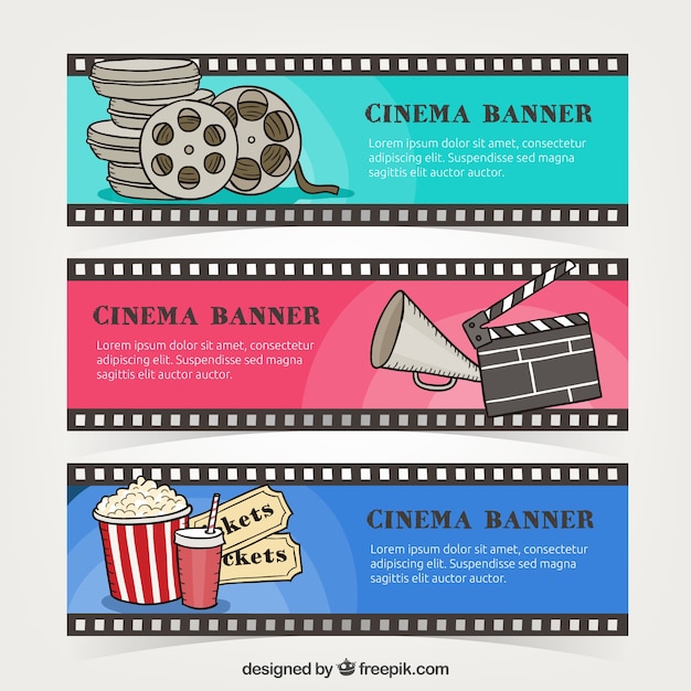 Vector gratuito banners de cine multicolor