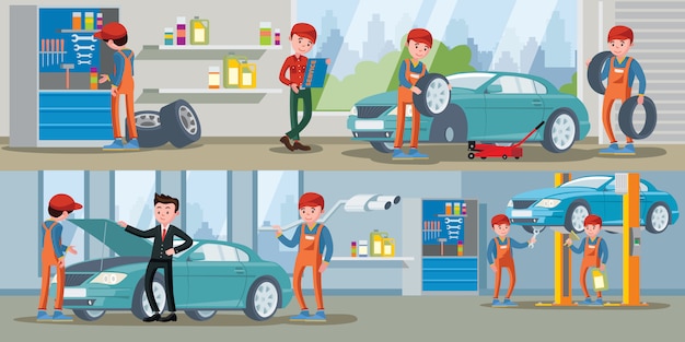 Vector gratuito banners horizontales de servicio de coche