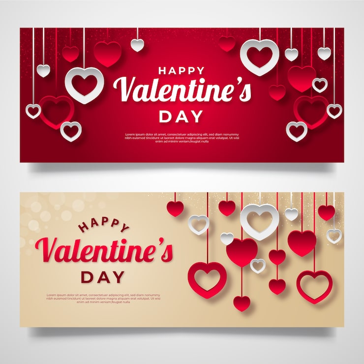Vector gratuito banners planos de san valentín