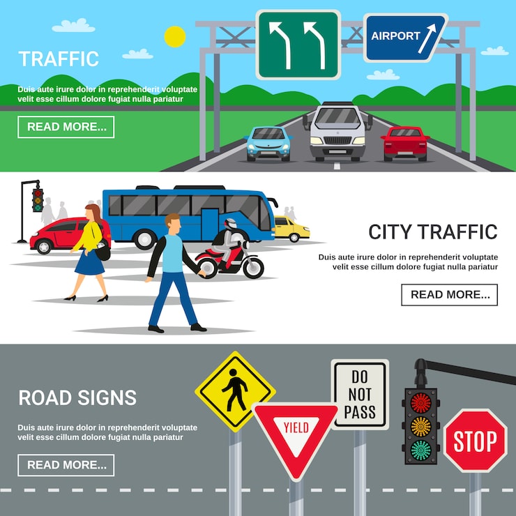 Vector gratuito banners de señales de tráfico de tráfico de la ciudad
