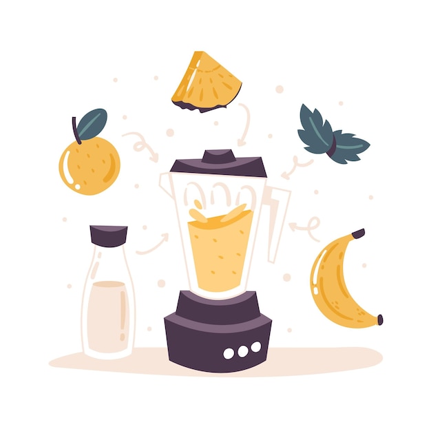 Vector gratuito batidos dibujados en vaso de licuadora