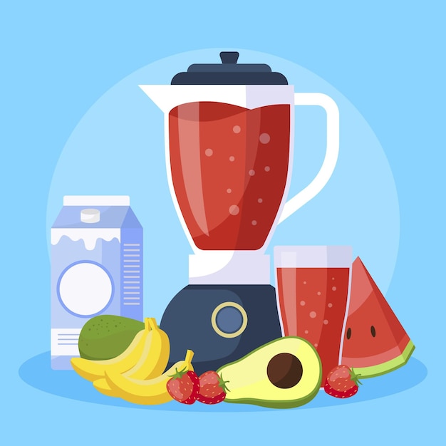 Vector gratuito batidos planos en vaso de licuadora ilustración