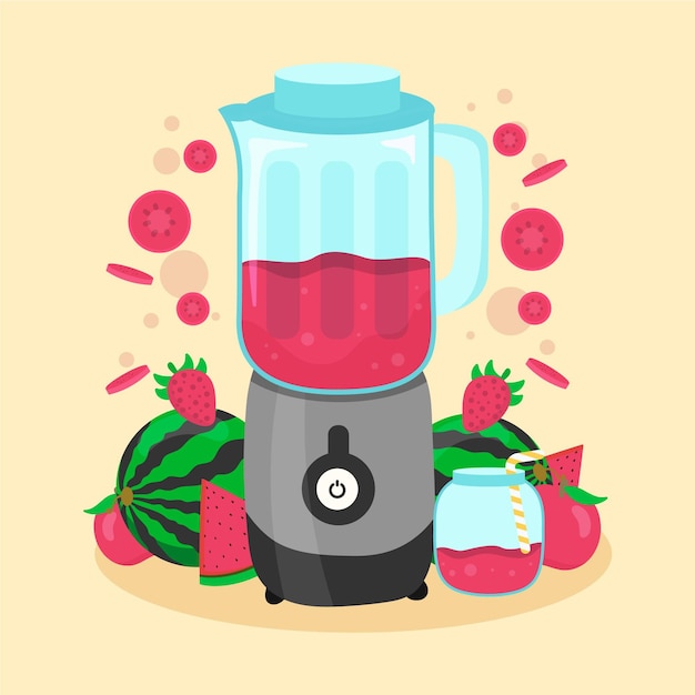 Vector gratuito batidos planos en vaso de licuadora ilustración