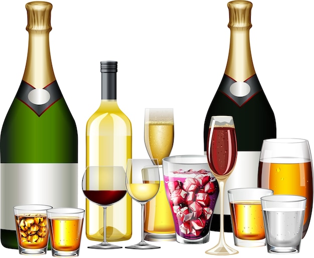 Vector gratuito bebidas alcohólicas en fondo blanco