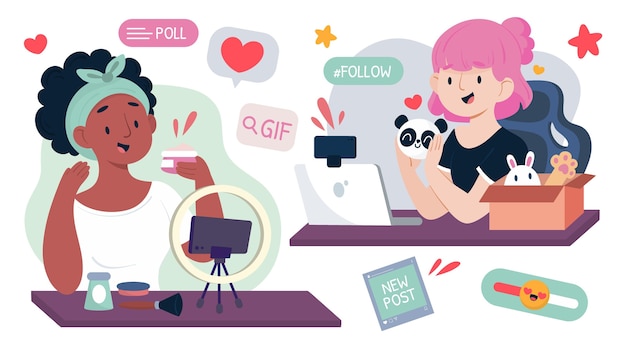 Vector gratuito bloggers planos dibujados a mano