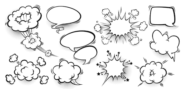 Vector gratuito bocadillos de cómic con efecto de sonido