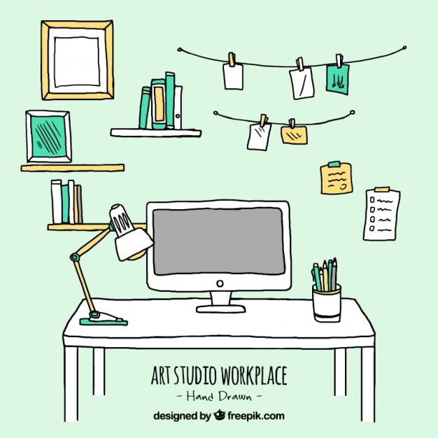 Vector gratuito boceto de lugar de trabajo artístico