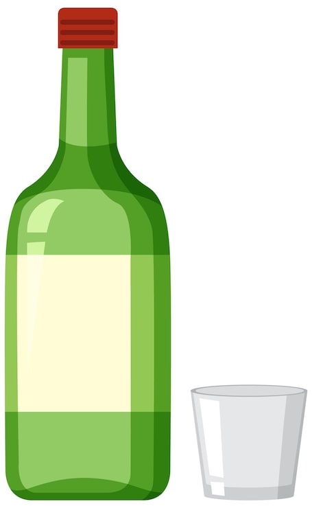 Vector gratuito botella de soju y vaso de chupito