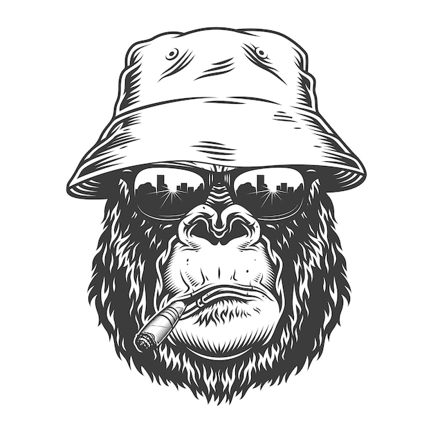Vector gratuito cabeza de gorila en estilo monocromo