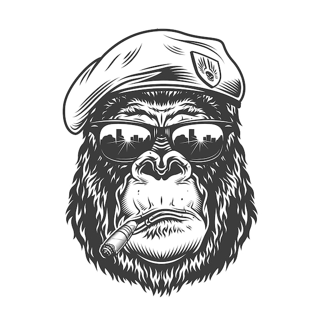 Vector gratuito cabeza de gorila en estilo monocromo