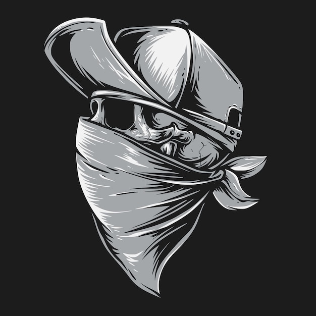 Vector gratuito calavera con pañuelo y gorra vector