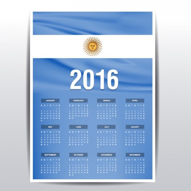 Vector gratuito calendario de 2016 de bandera de argentina