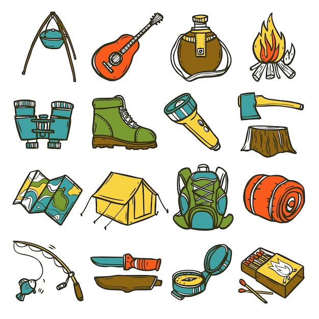 Vector gratuito campamento conjunto de iconos