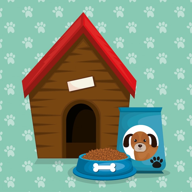 Vector gratuito casa de madera y mascota de comida