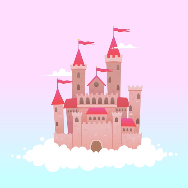 Vector gratuito castillo de cuento de hadas en las nubes