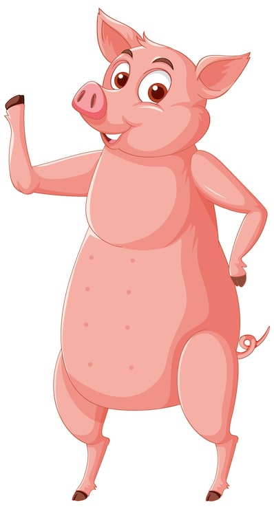 Vector gratuito un cerdo parado sobre dos patas.