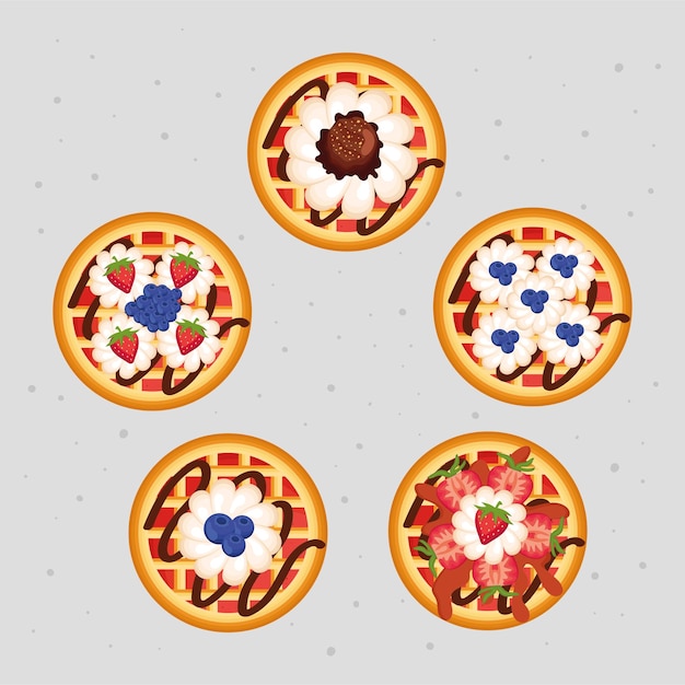 Vector gratuito cinco iconos de panqueques y gofres