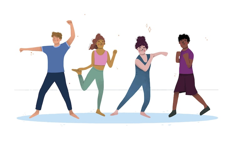 Vector gratuito clase de fitness de baile dibujado a mano plana