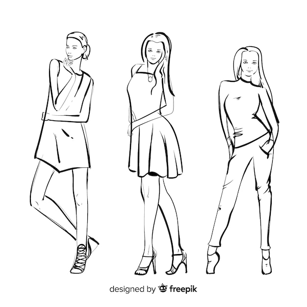 Vector gratuito colección de bocetos de modelos de moda