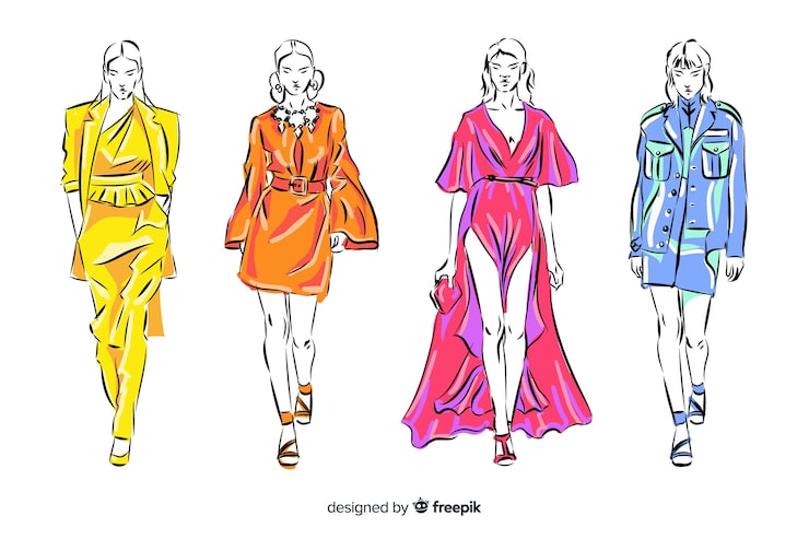 Vector gratuito colección de bocetos de modelos de moda