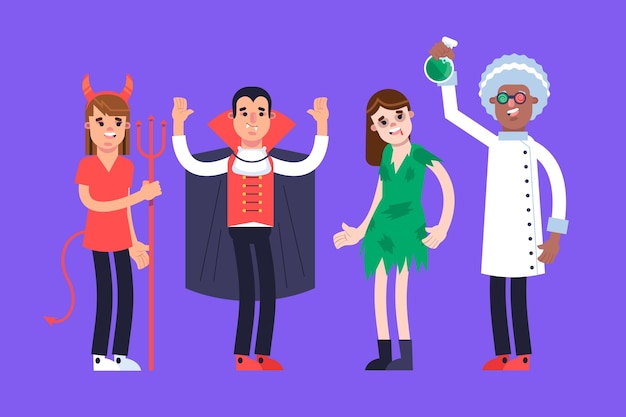 Vector gratuito colección de disfraces de halloween planos