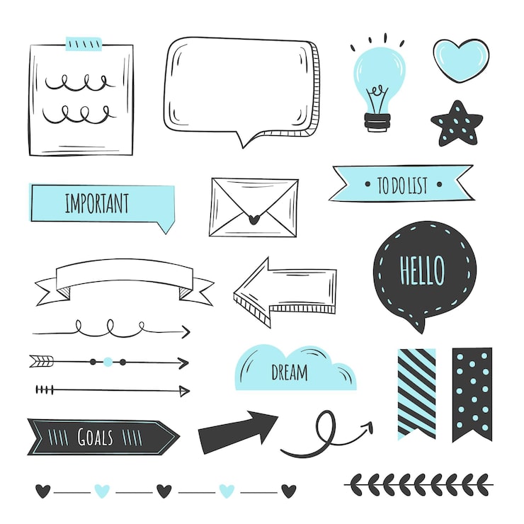 Vector gratuito colección de elementos de bullet journal dibujados a mano