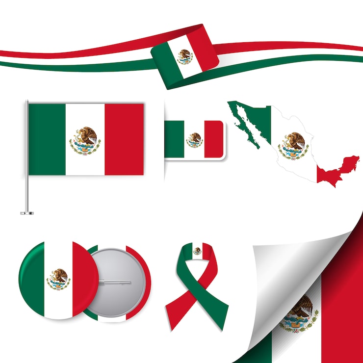 Vector gratuito colección de elementos de papelería con diseño de la bandera de méxico