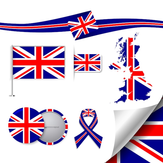 Vector gratuito colección de elementos de papelería con diseño de la bandera de reino unido