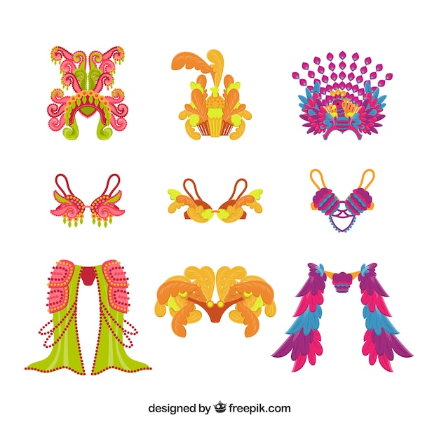 Vector gratuito colección de elementos planos de carnaval
