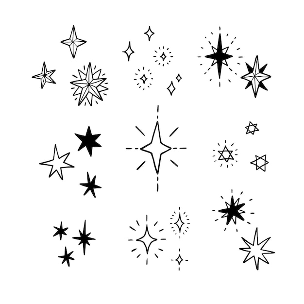 Vector gratuito colección de estrellas brillantes dibujadas a mano