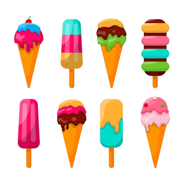 Vector gratuito colección de helados deliciosos planos