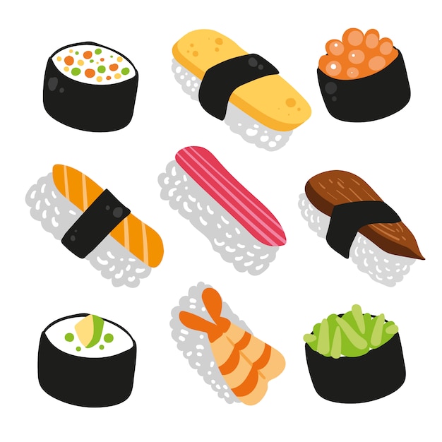 Vector gratuito colección de iconos de sushi