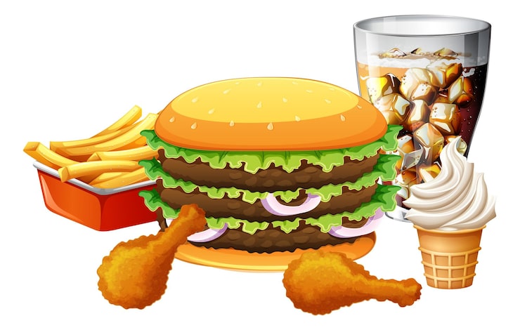 Vector gratuito comida de comida rápida en fondo blanco