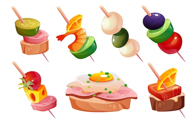 Vector gratuito comida de dedos para el menú buffet canape aperitivo