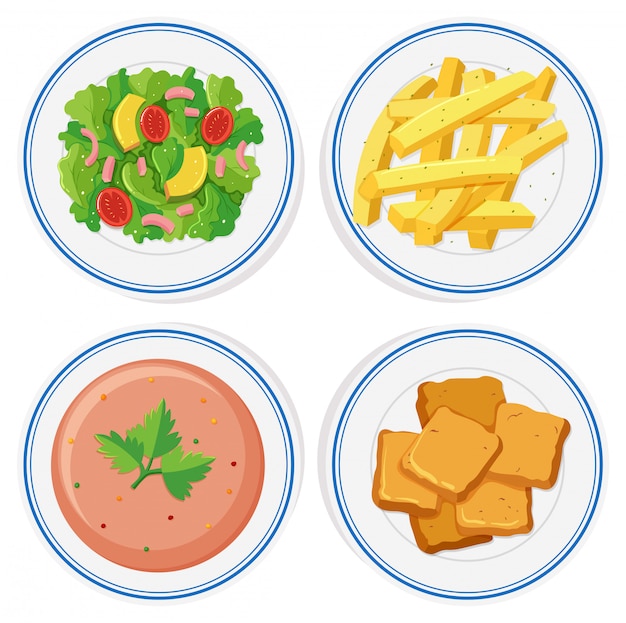Vector gratuito comida diferente en los platos.