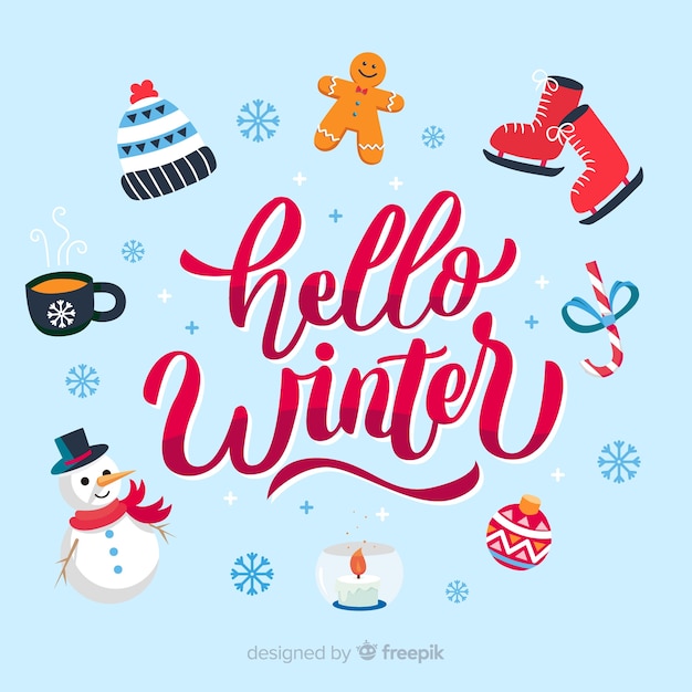 Vector gratuito composición adorable de invierno con tipografía adorable