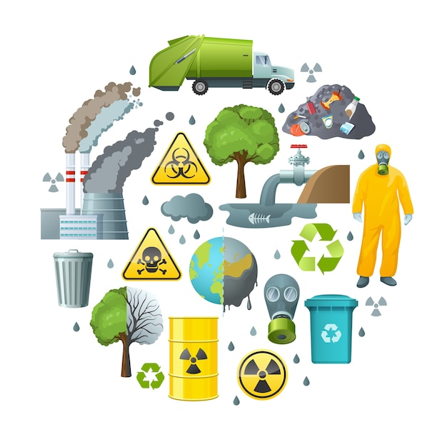 Vector gratuito composición del círculo de contaminación ambiental