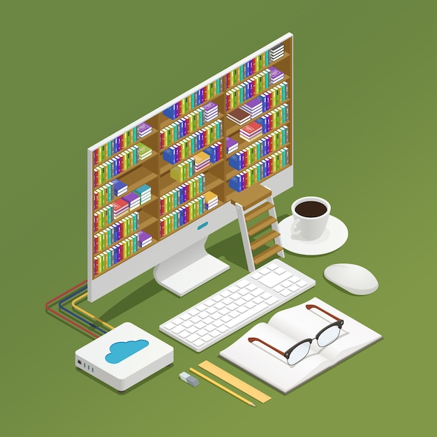 Vector gratuito composición isométrica de e-learning