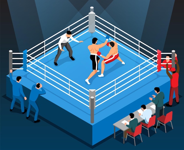 Vector gratuito composición isométrica del torneo de boxeo