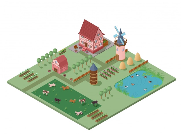 Vector gratuito composición rural de agricultura isométrica