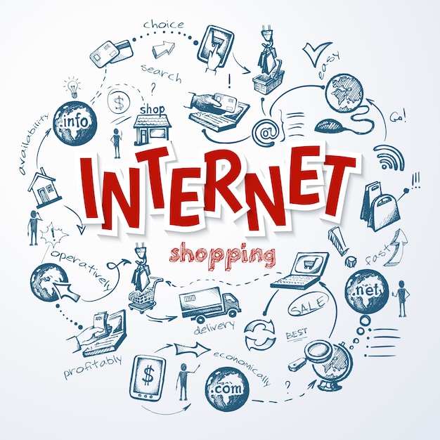 Vector gratuito concepto de boceto de compras por internet