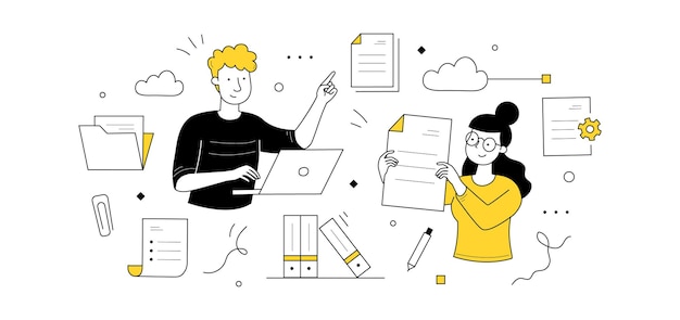 Vector gratuito concepto de doodle de gestión de documentos electrónicos